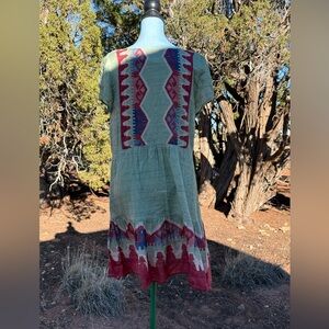 Double D Ranch Green Dress with Red and Blue Patterns